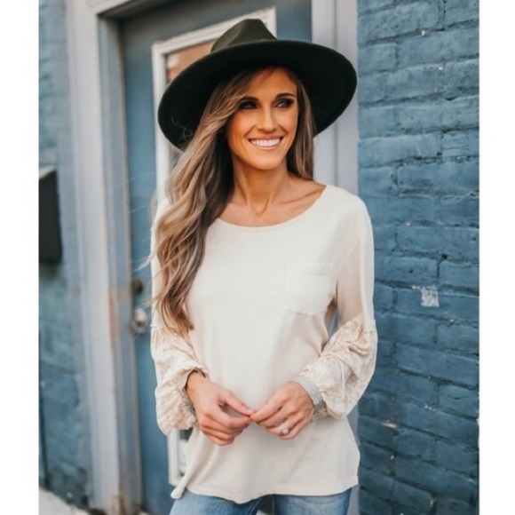 FREE PEOPLE Ivory Patchwork Balloon Sleeve Jade Oversized Top Small Boho - Picture 2 of 10